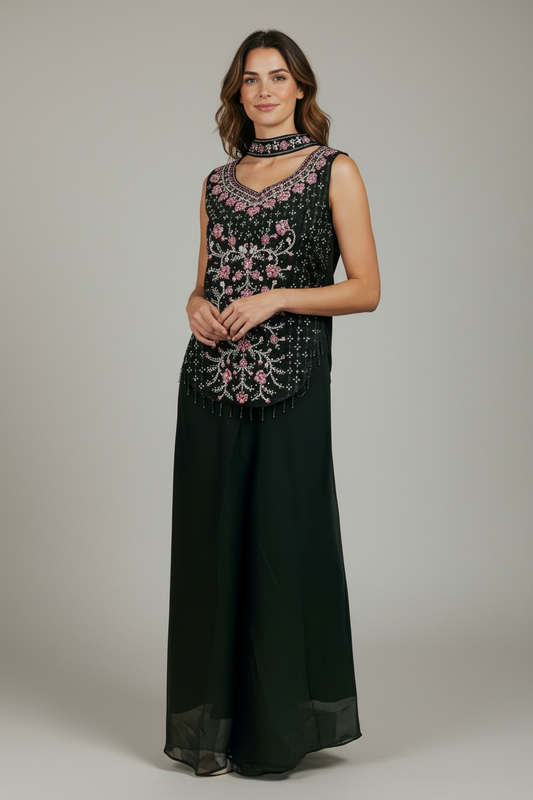 Chiffon crop top plazzo set : Indo western style dress for weddings/ parties