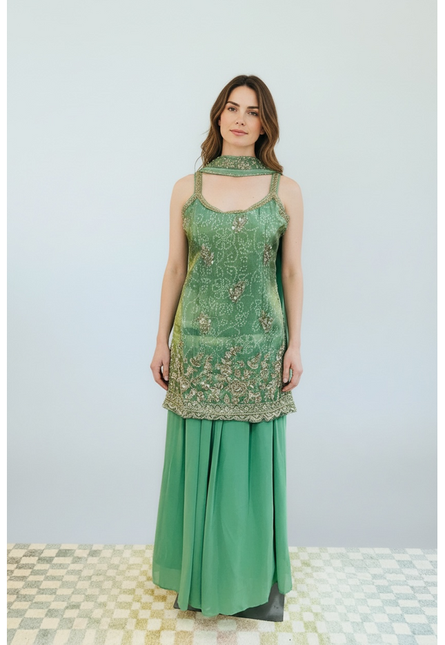 Chiffon silk sharara suit