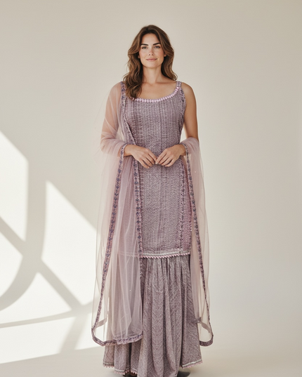 Chinon silk sharara suit