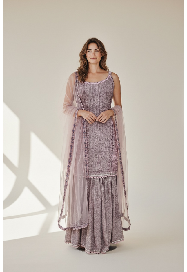 Chinon silk sharara suit