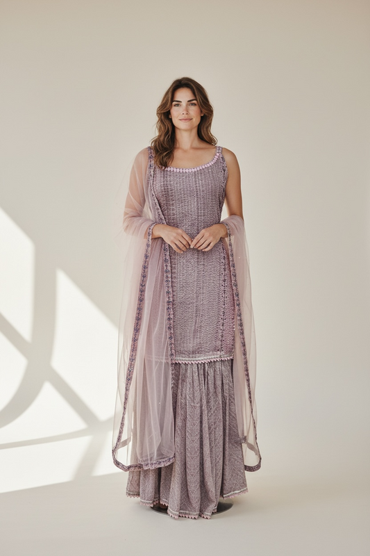 Chinon silk sharara suit