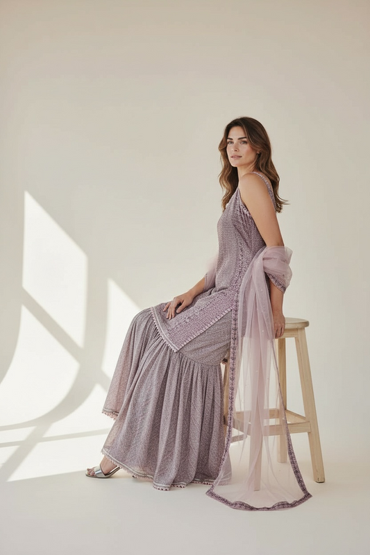 Chinon silk sharara suit