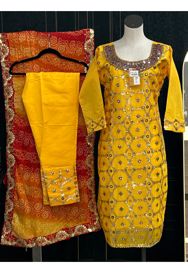 Chanderi silk kurti set with Bandhani dupatta - Kurti Connection USA