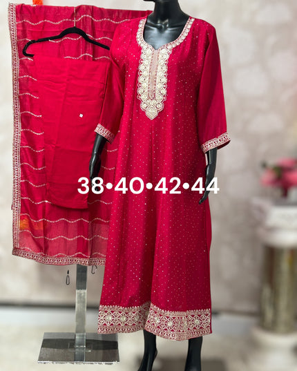 Chinon silk Anarkali set - Kurti Connection USA