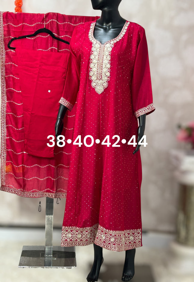 Chinon silk Anarkali set - Kurti Connection USA