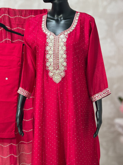 Chinon silk Anarkali set