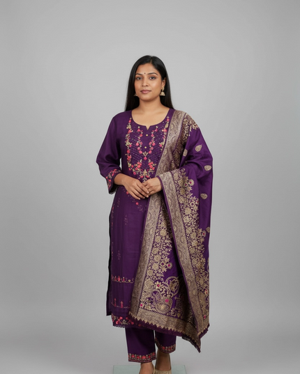 Cotton silk Kurti set with banarasi dupatta