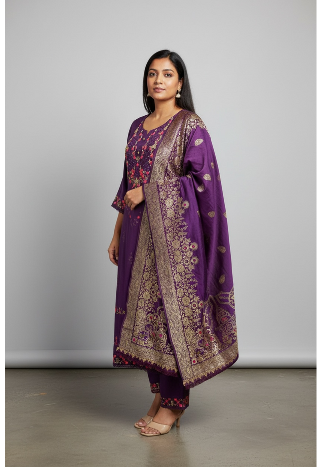 Cotton silk Kurti set with banarasi dupatta