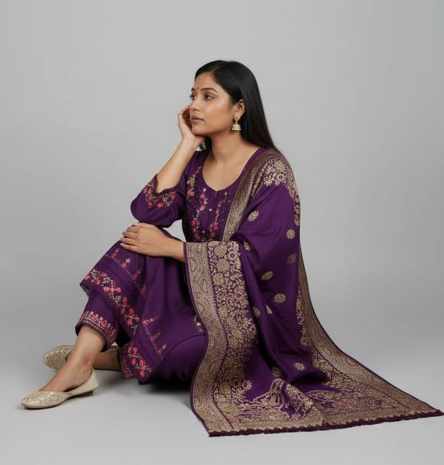 Cotton silk Kurti set with banarasi dupatta