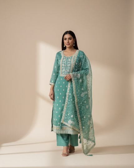Embroidered silk salwar suit