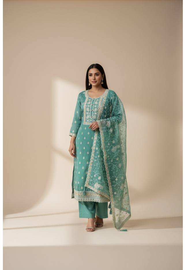 Embroidered silk salwar suit