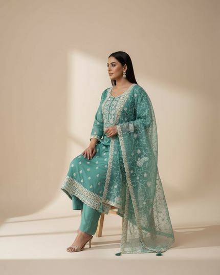 Embroidered silk salwar suit