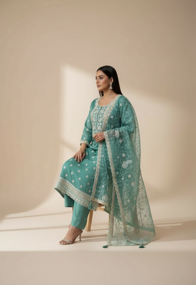 Embroidered silk salwar suit