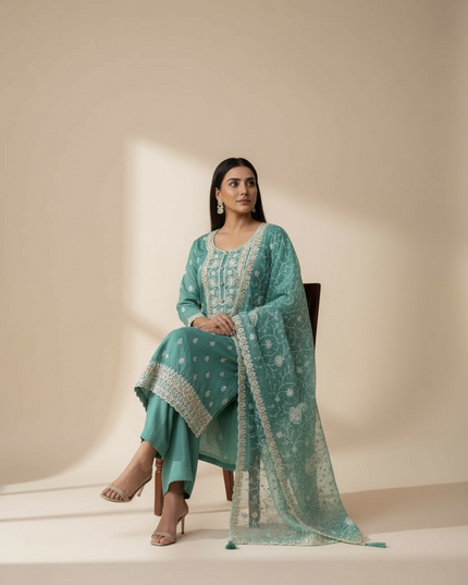 Embroidered silk salwar suit
