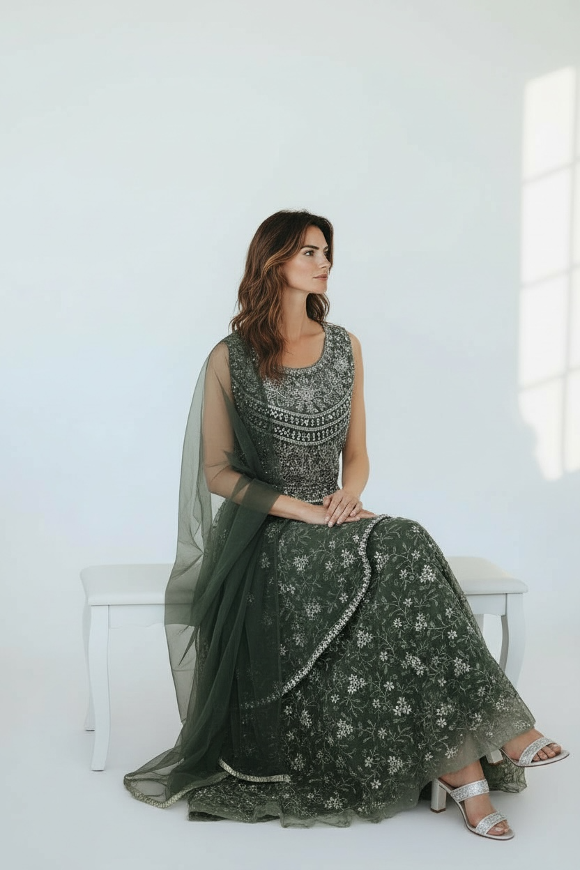 Indo western long gown by Kurti Connection USA