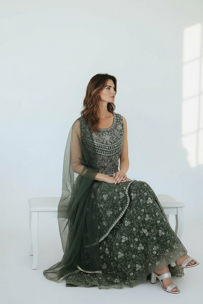 Indo western long gown by Kurti Connection USA