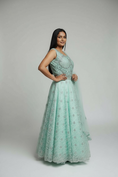 Indo western gown : pastel Green by Kurti Connection USA