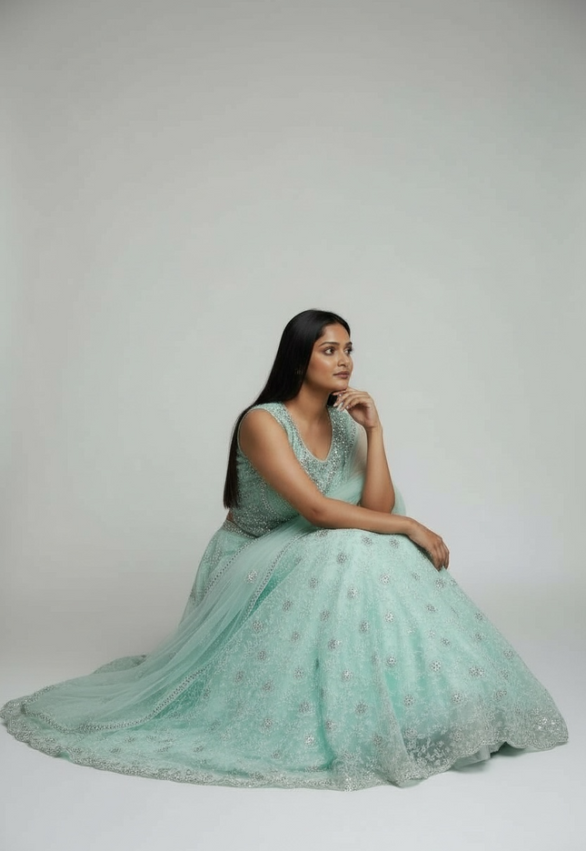 Indo western gown : pastel Green