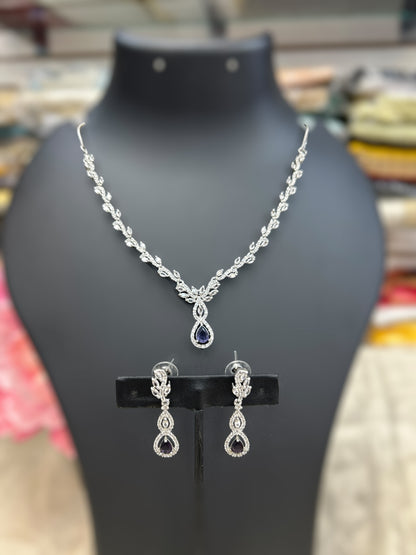 AD Silver Necklace with blue stone
