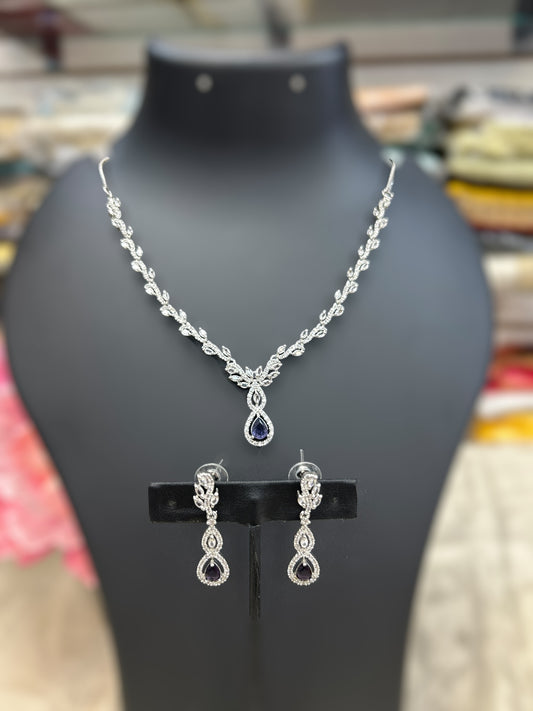 AD Silver Necklace with blue stone
