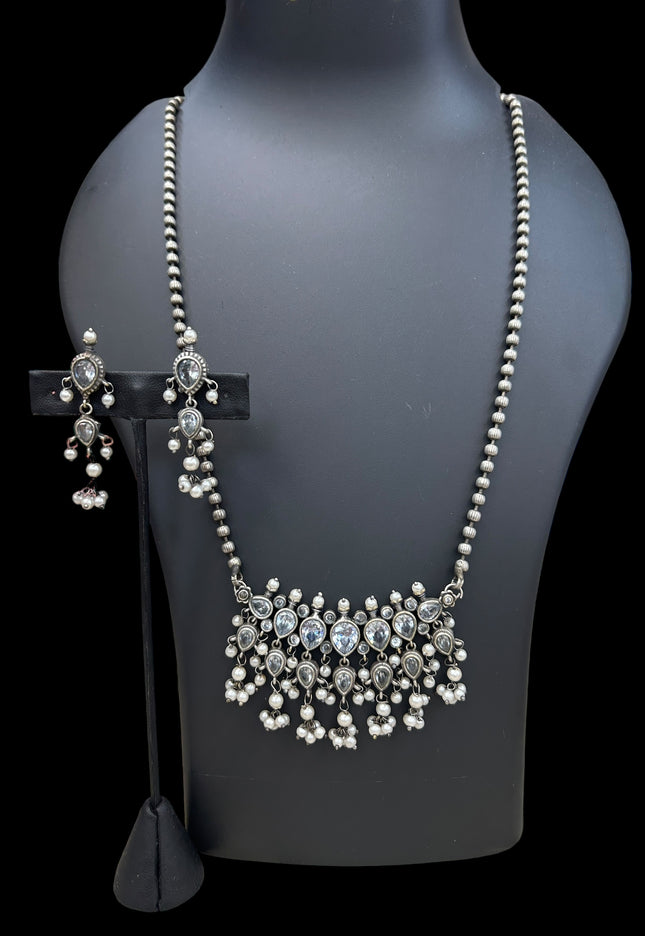 Oxidized silver necklace set - Kurti Connection USA