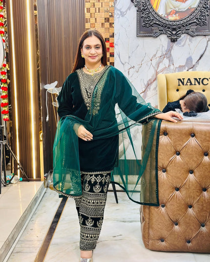 Velvet salwar suit : green