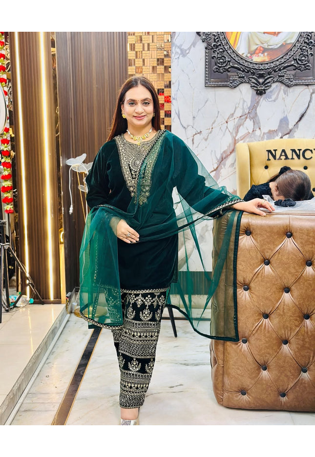 Velvet salwar suit : green