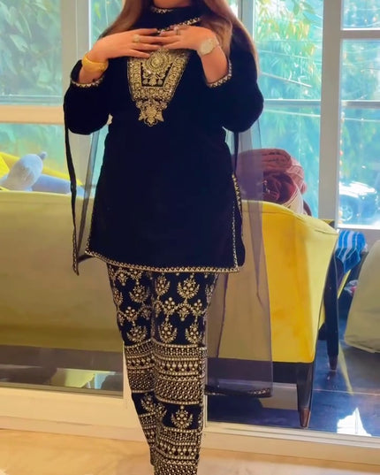 Velvet salwar suit : blue