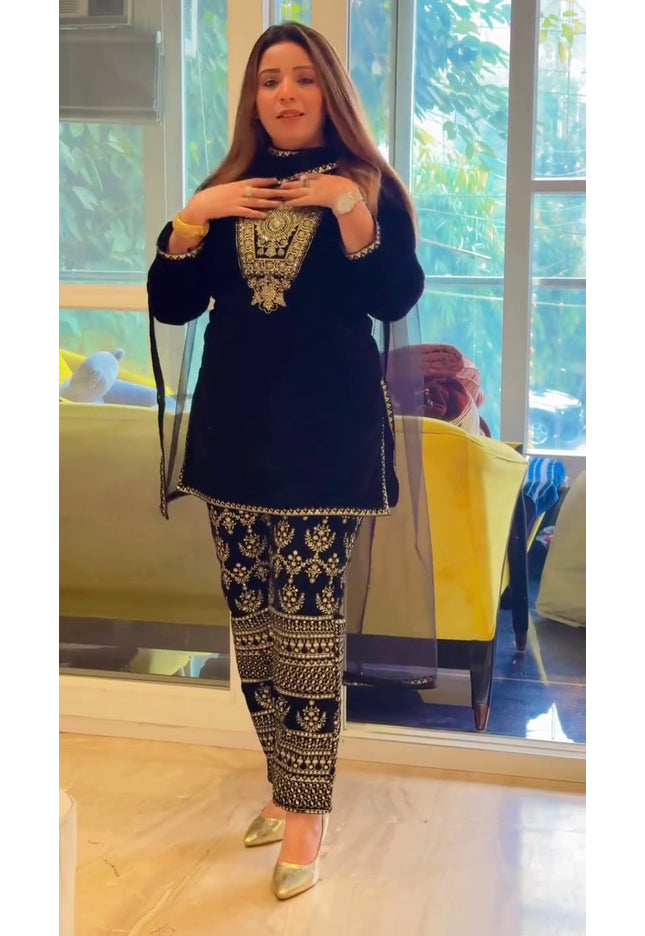 Velvet salwar suit : blue