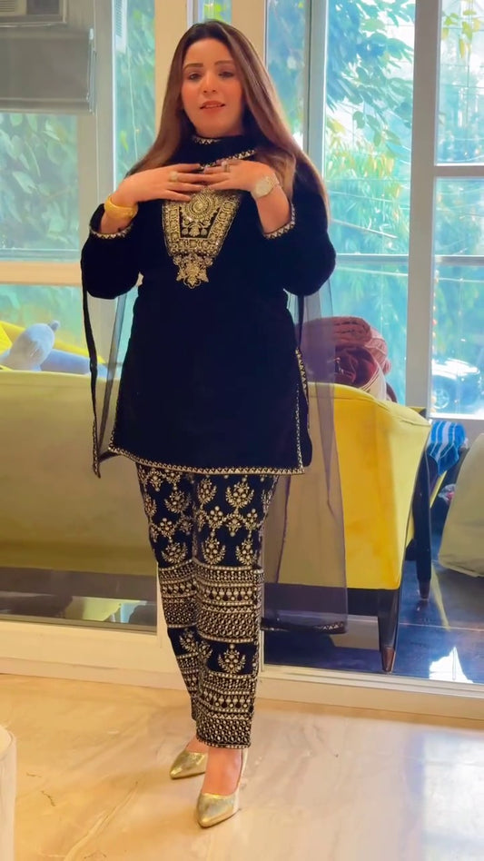 Velvet salwar suit : blue