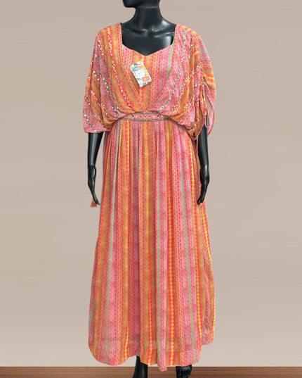 Chiffon long kurti with butterfly sleeves - Kurti Connection USA