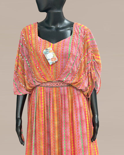 Chiffon long kurti with butterfly sleeves - Kurti Connection USA