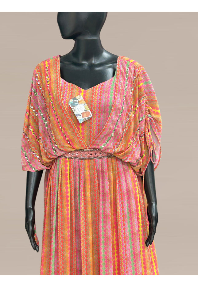 Chiffon long kurti with butterfly sleeves - Kurti Connection USA