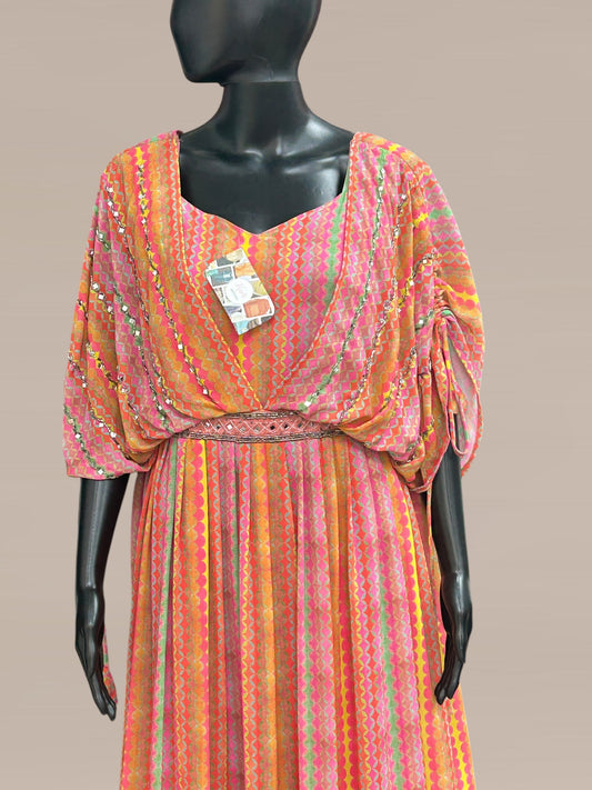 Chiffon long kurti with butterfly sleeves