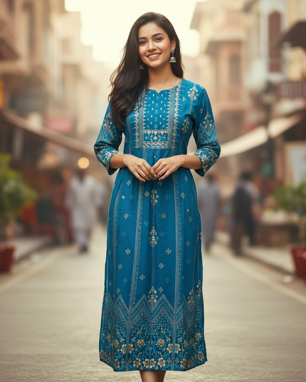 Rayon cotton long kurti - Kurti Connection USA