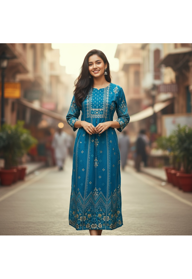 Rayon cotton long kurti - Kurti Connection USA