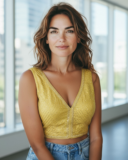 Gold blouse with sequin work - Kurti Connection USA