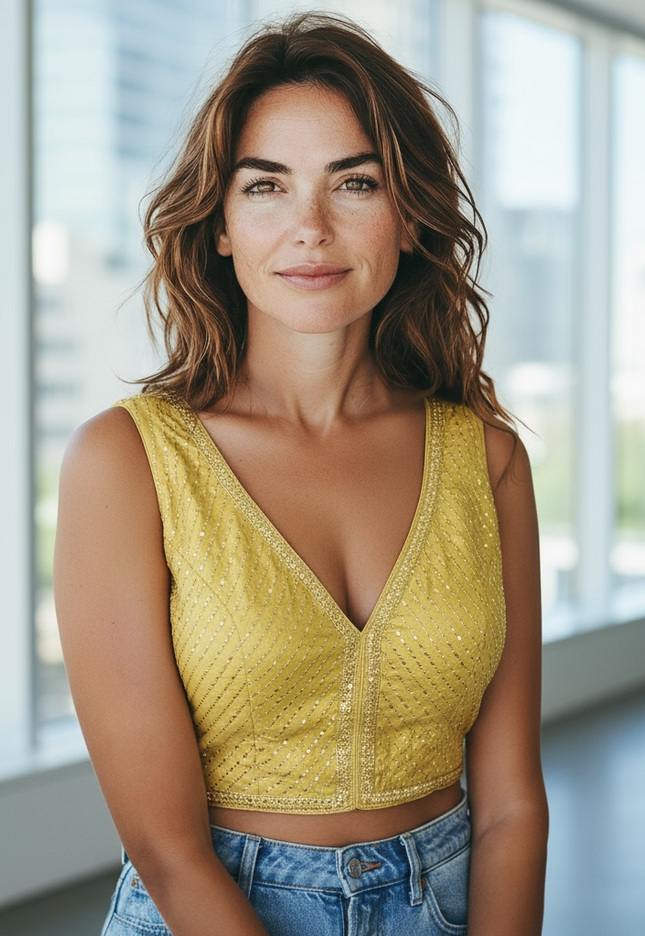 Gold blouse with sequin work - Kurti Connection USA