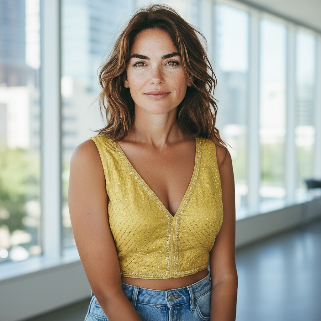 Gold blouse with sequin work
