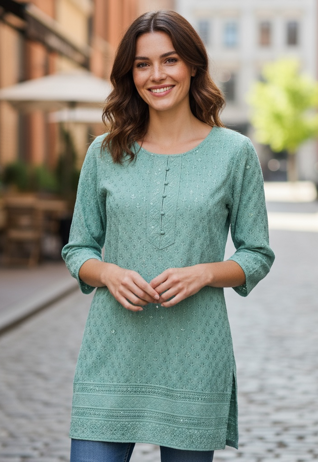 Chikankari short kurti/ tunic - Kurti Connection USA