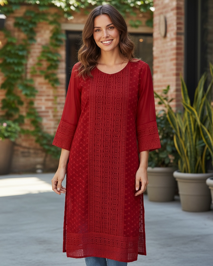 Georgette Chikankari kurti - Kurti Connection USA