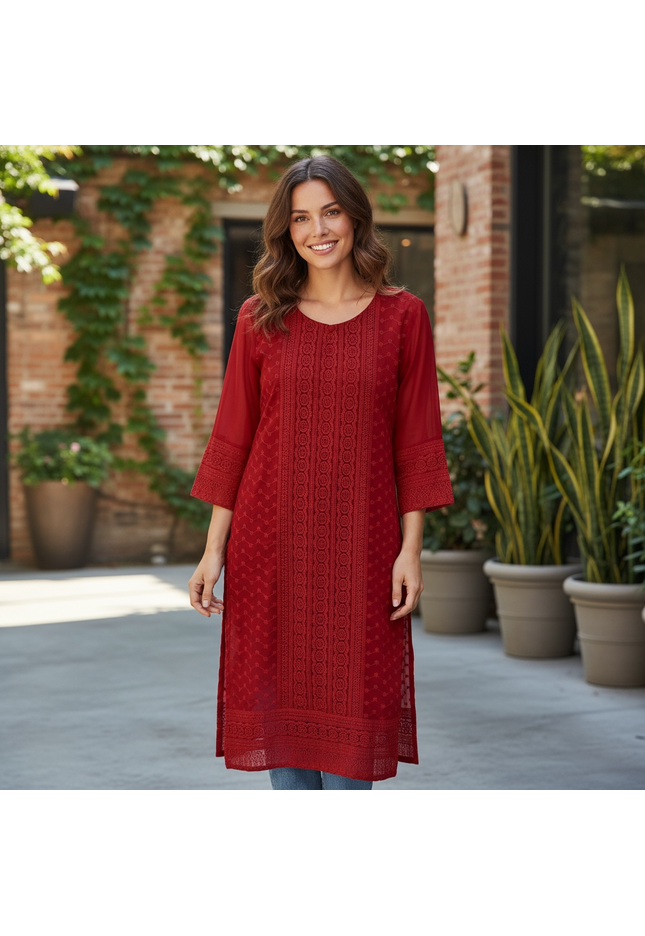 Georgette Chikankari kurti - Kurti Connection USA