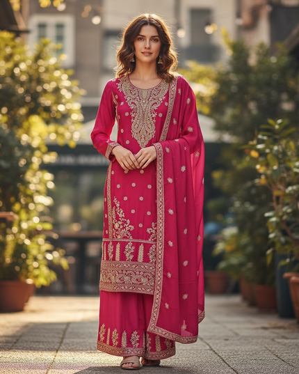 Chinon silk sharara suit - Kurti Connection USA