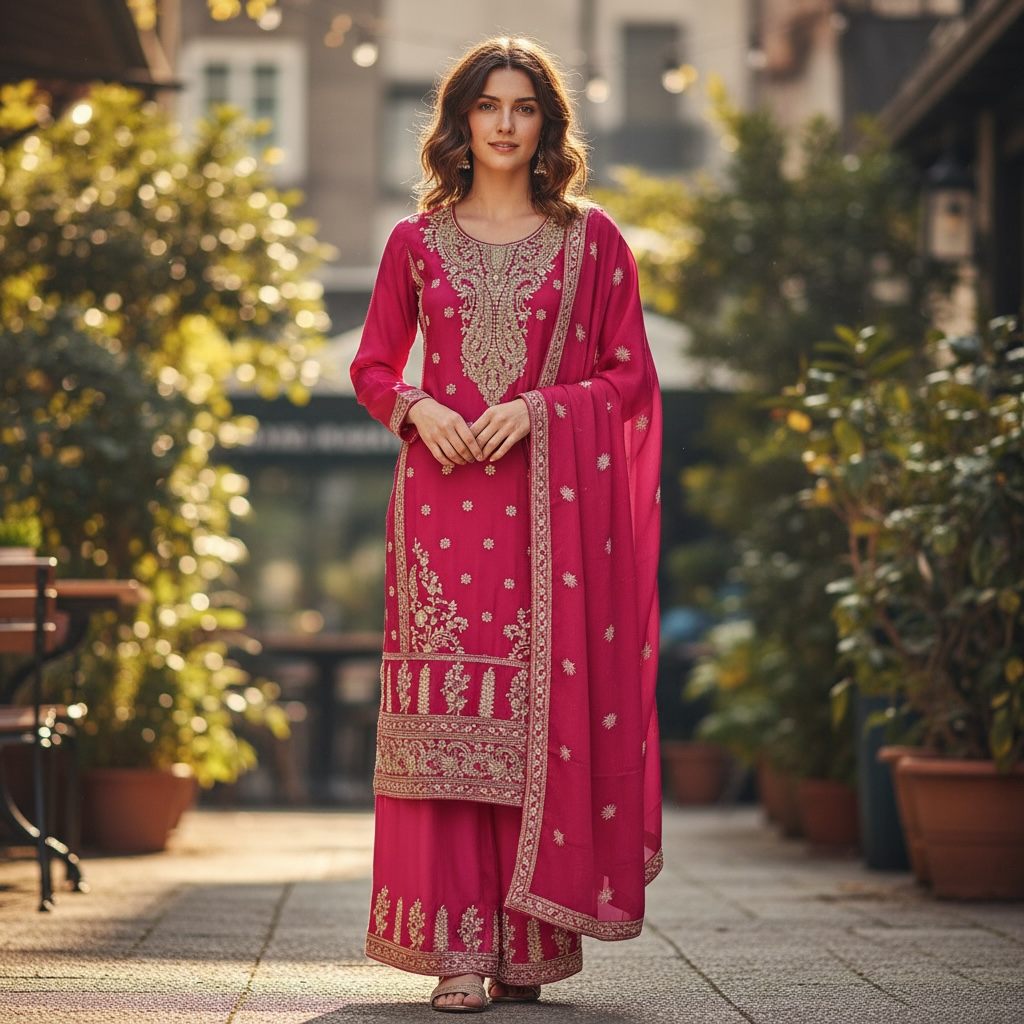 Chinon silk sharara suit - Kurti Connection USA