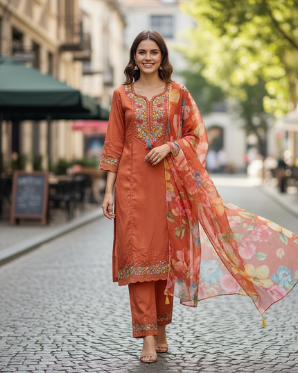 Shimmer silk Kurti pant set - Kurti Connection USA