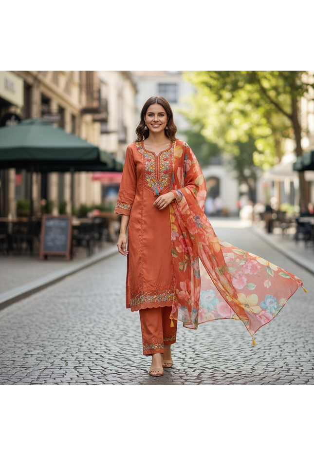 Shimmer silk Kurti pant set - Kurti Connection USA