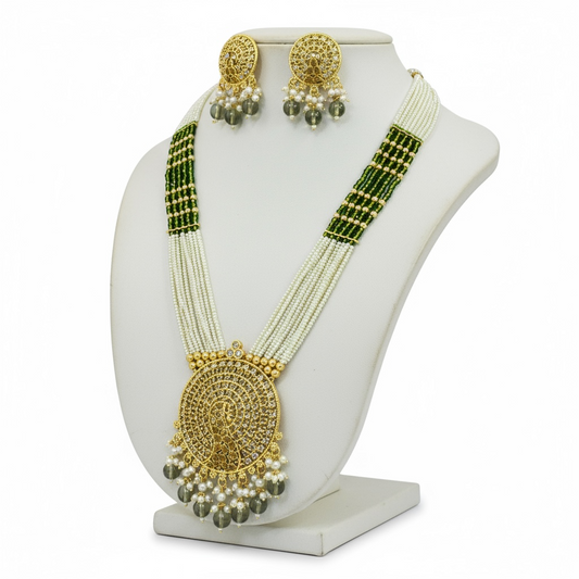 Mehandi color Pearl necklace with peacock pendant