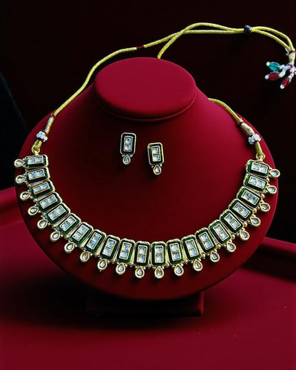Green Kundan necklace set - Kurti Connection USA