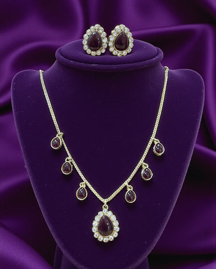 Necklace set with maroon stones - Kurti Connection USA