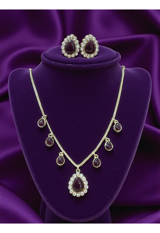 Necklace set with maroon stones - Kurti Connection USA